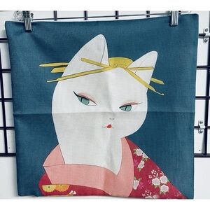 Geisha Girl Cat Fabric Pillowcase Hand Crafted Zipper Closure 17.5" x 18"